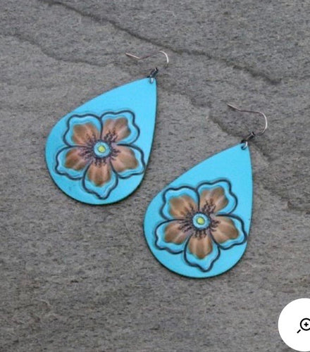 Turquoise tooled flower earrings
