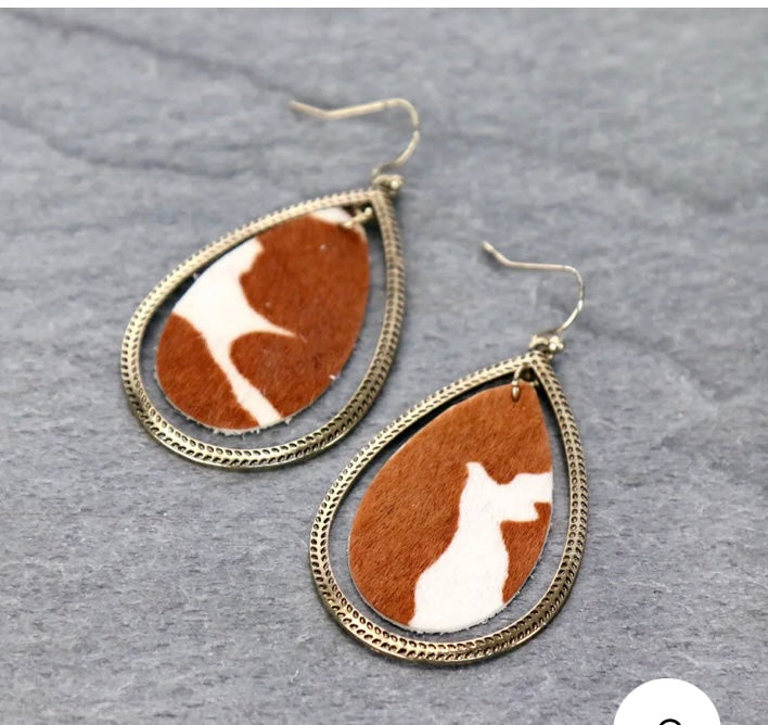 Cowhide and gold earrings