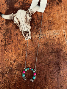 Simple pink and turquoise squash necklace