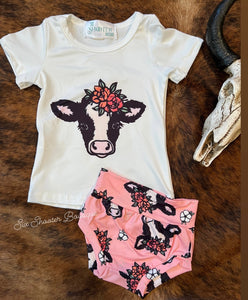 Little Floral cow baby bummie set (sale)