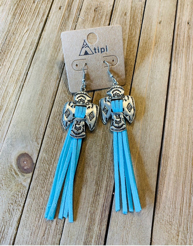 Turquoise fringe thunderbird earrings