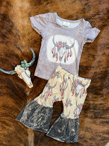 Girls cowskull sequin bell set
