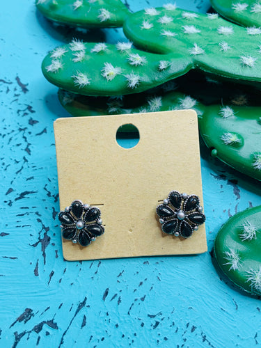 Black cluster post earrings