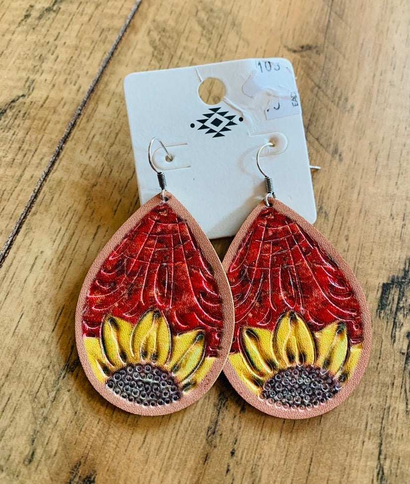 Red sunflower earrings