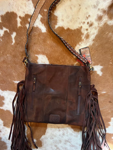 Aztec concho fringe leather purse