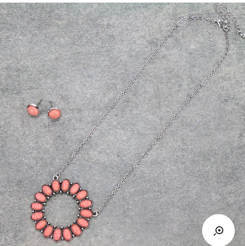 Pink oval cluster necklace