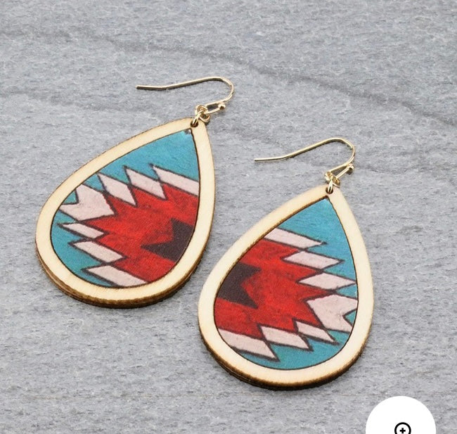 Red and turquoise Aztec earrings
