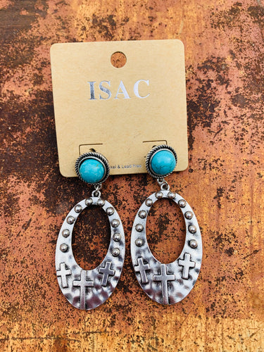 Natural turquoise cross earrings