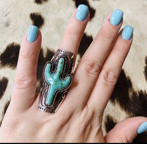 Turquoise cactus ring