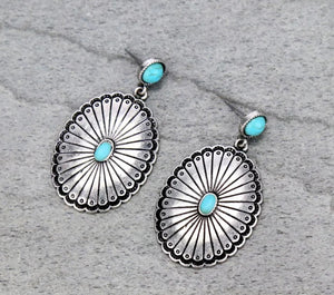 Turquoise and silver concho earrings
