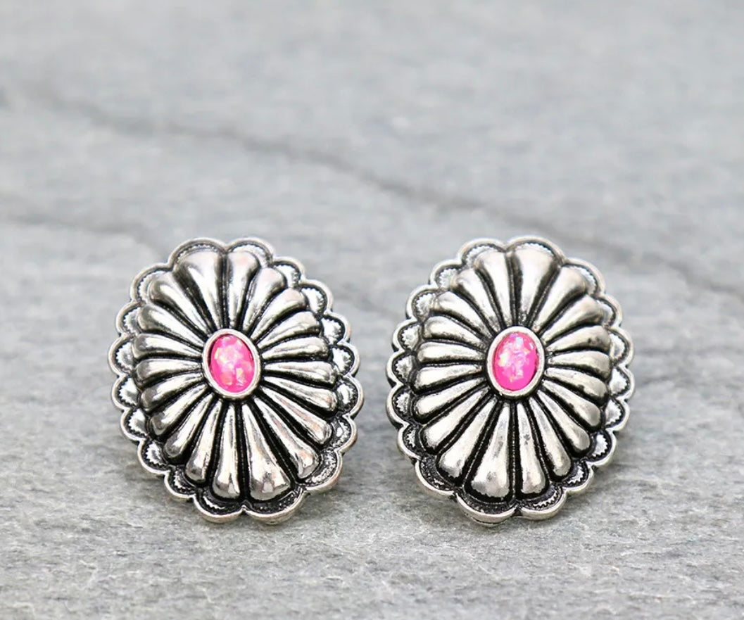 Pink opal concho earrings