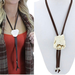 Brown and white slab bolo necklace