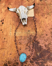 Load image into Gallery viewer, Bronze and turquoise oval pendant necklace