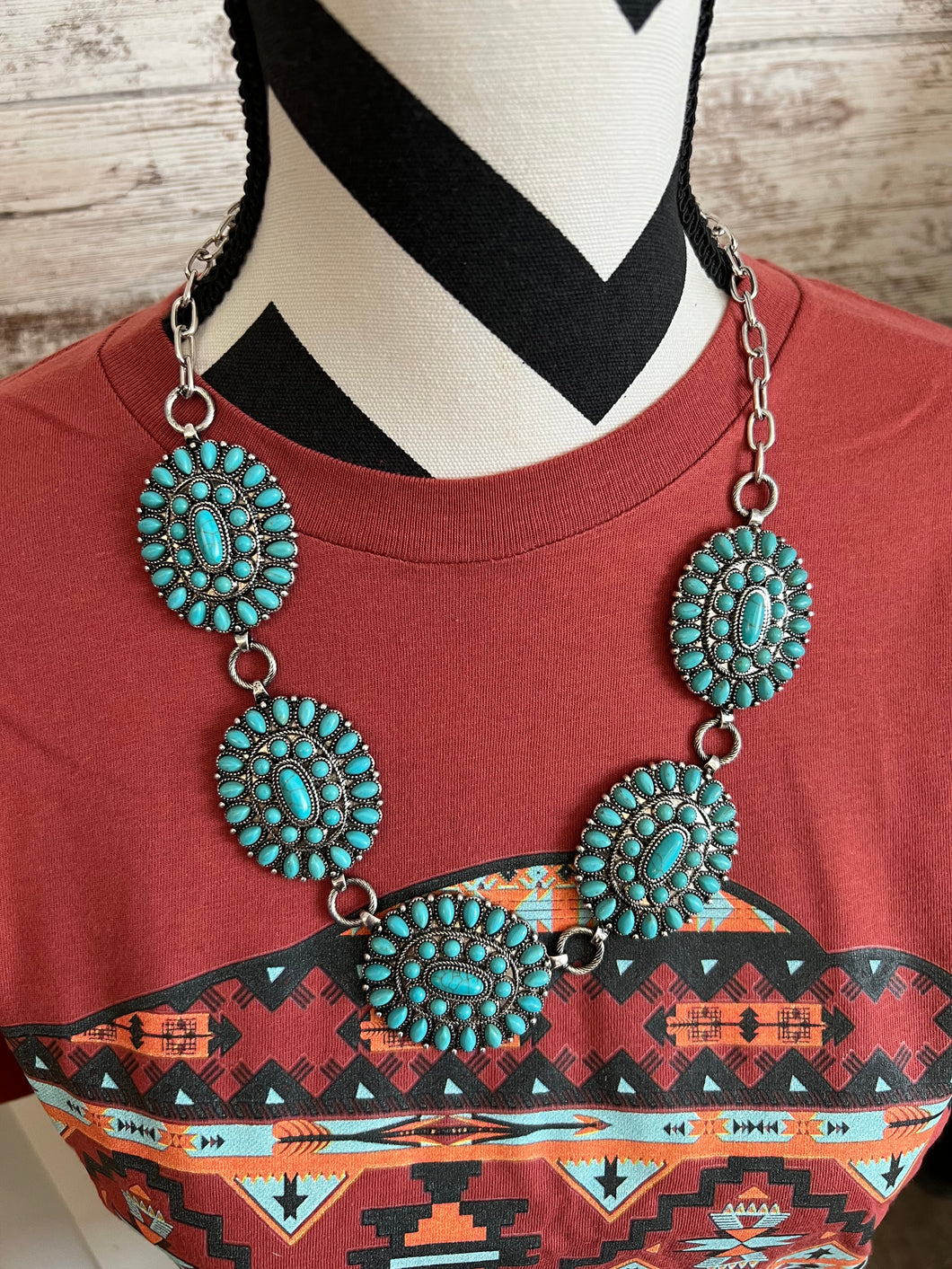 Turquoise cluster necklace