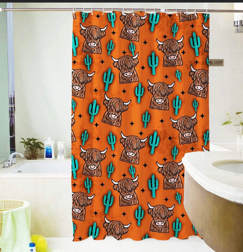 Orange highlander shower curtain