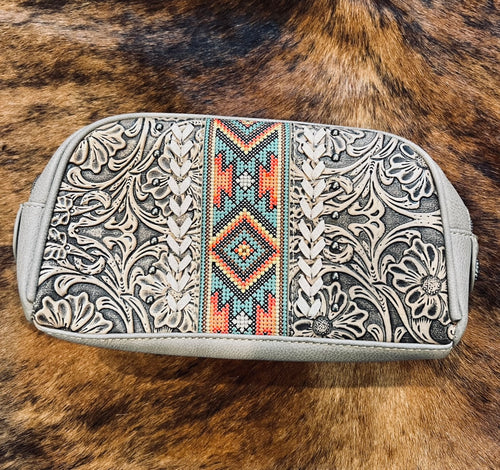 Grey Aztec Montana west travel pouch/ make up bag
