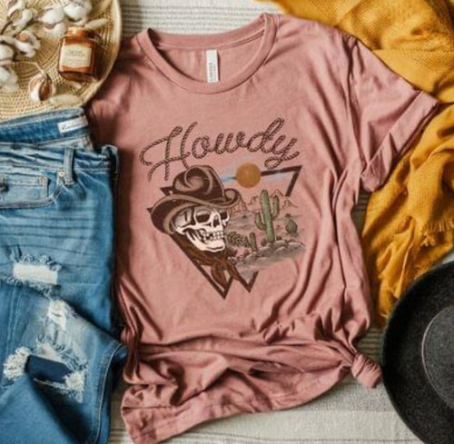 Howdy cactus cowboy skeleton tee