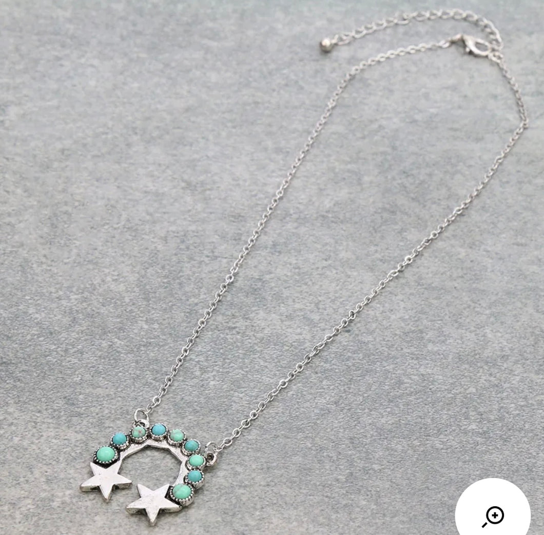 Turquoise and silver simple star squash necklace