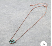 Load image into Gallery viewer, Bronze and turquoise simple cluster necklace