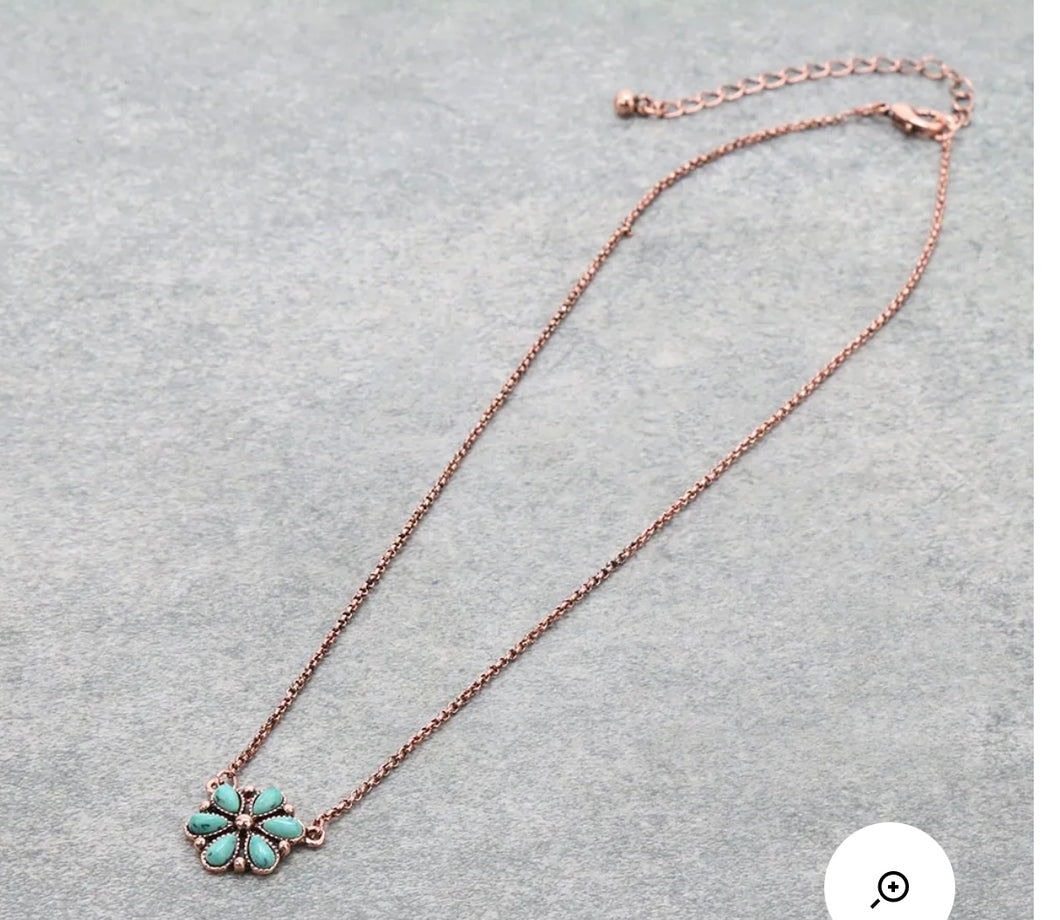 Bronze and turquoise simple cluster necklace