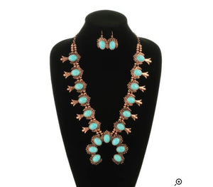 Turquoise and bronze squash necklace set