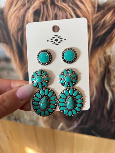 3 piece turquoise earring set