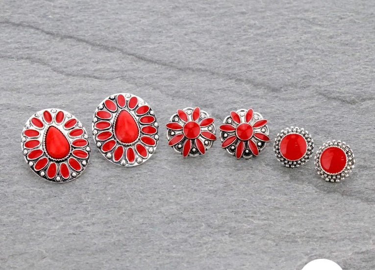 Red cluster earring set
