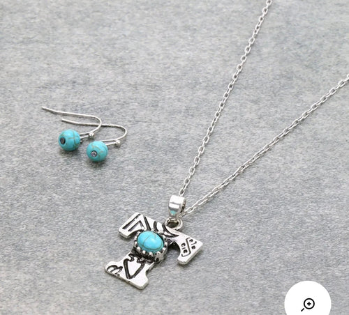 Silver and turquoise T initial necklace