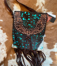 Load image into Gallery viewer, Turquoise acid hide tooled cross body purse