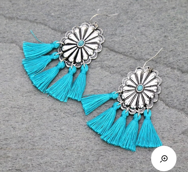 Turquoise fringe concho earrings