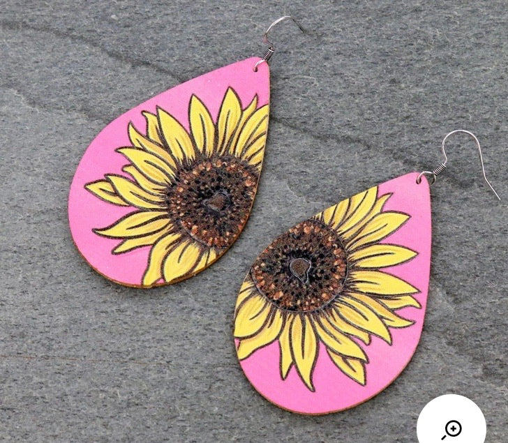 Pink sunflower earrings