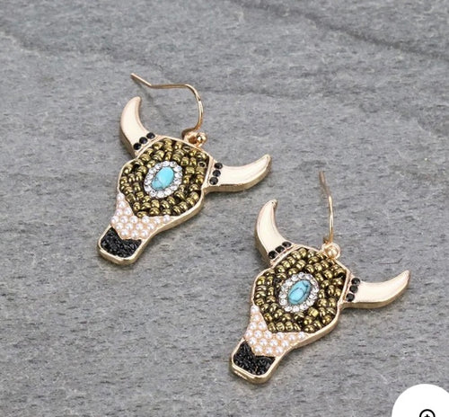 Beaded cowskull earrings