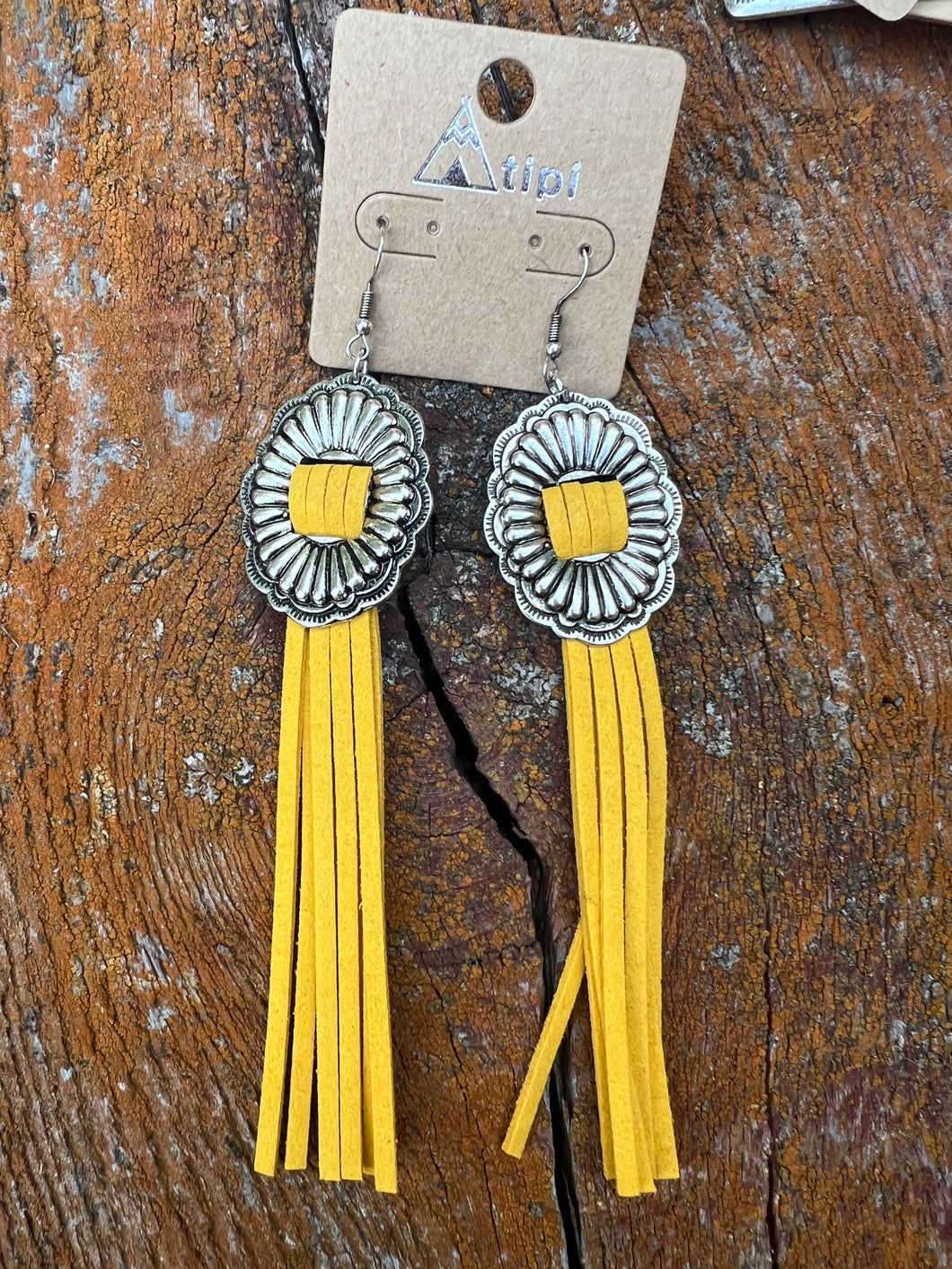 Yellow fringe concho earrings