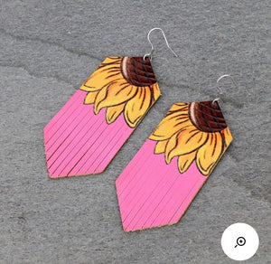 Pink sunflower earrings