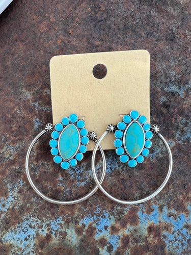 Silver and turquoise cluster boho earrings