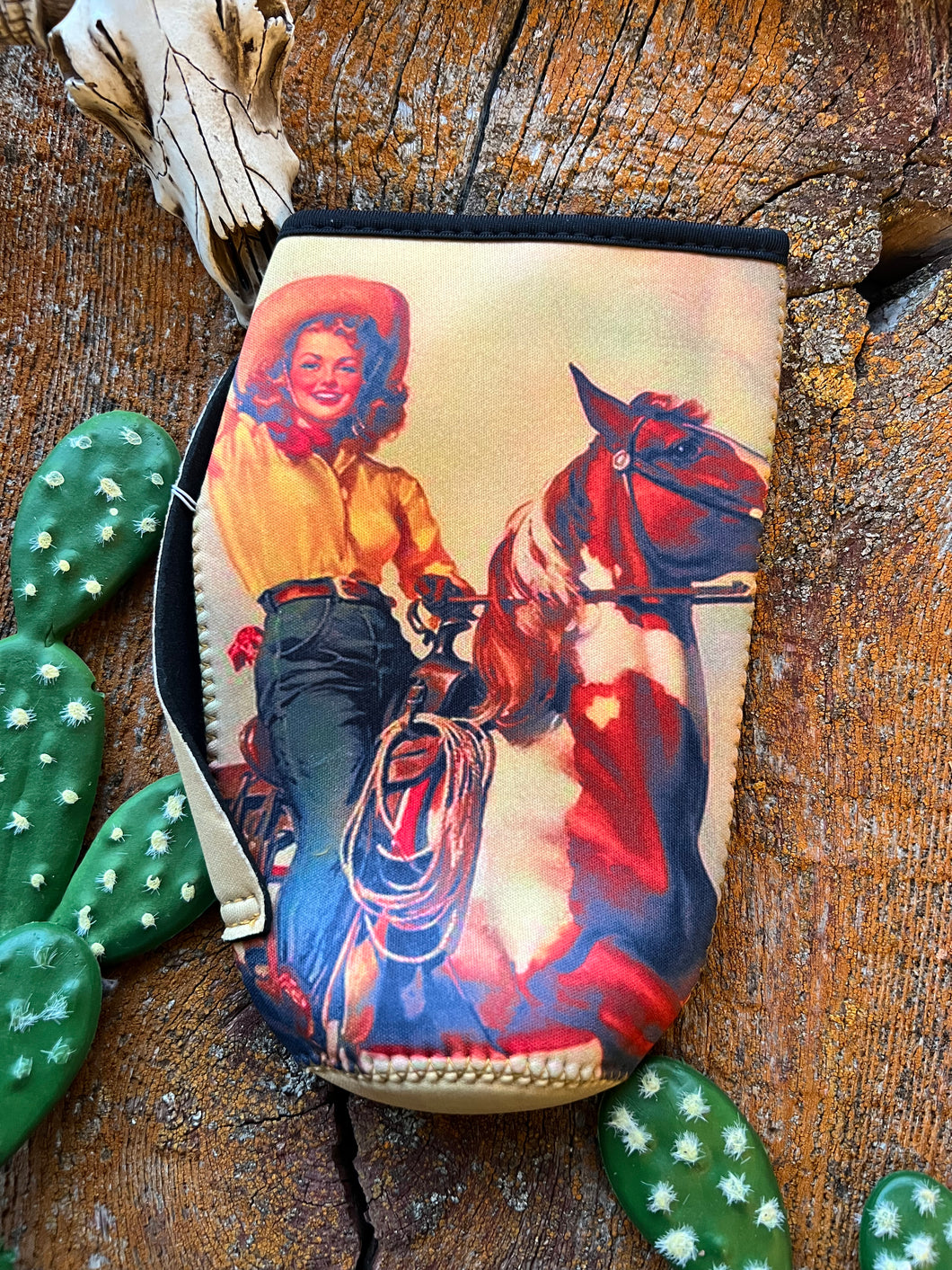Vintage cowboy tumbler drink sleeve