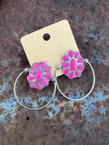 Pink and silver cluster boho earrings