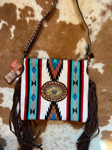 Aztec concho fringe leather purse