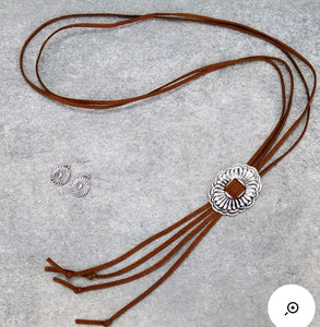 Brown fringe bolo necklace