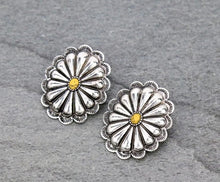 Load image into Gallery viewer, Silver and yellow concho earrings