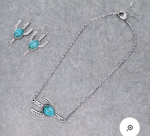 Natural turquoise cactus necklace set
