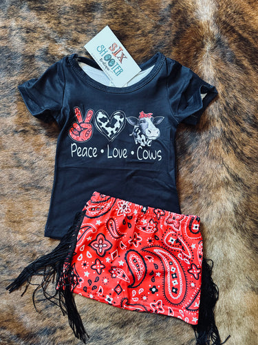 Peace love cows girls skirt set (sale)