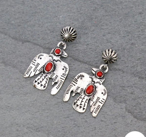 Red and silver thunderbird earrings