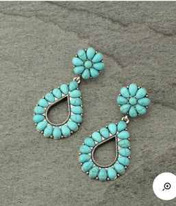 Turquoise teardrop cluster earrings