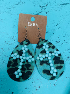 Turquoise cheetah cross earrings