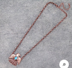 Bronze and turquoise thunderbird necklace