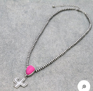 Simple pink cactus necklace