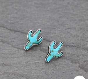 Turquoise cactus post earrings