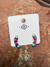 Load image into Gallery viewer, Pink and turquoise ear crawl earrings