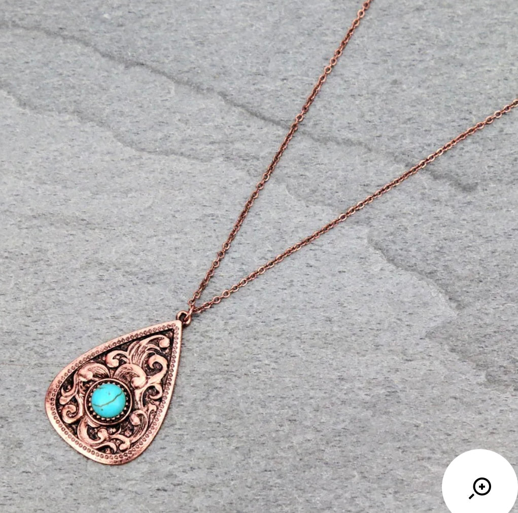 Bronze and turquoise pendant necklace